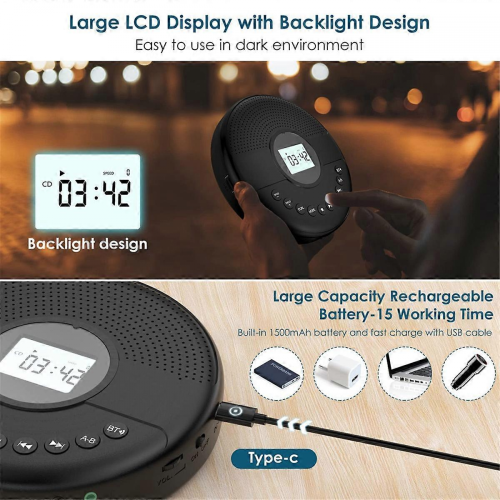 Draagbare cd-speler, Bluetooth cd-speler met dubbele luidsprekers 2