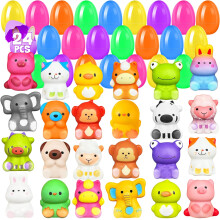 24 PCS Easter Eggs Prefilled Slow Rising Squishy Toys Kawaii Stress Reliever Animal Squishies for Easter Theme Party Favor