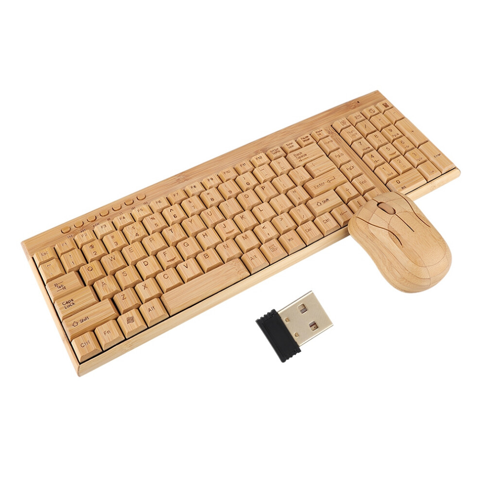 Wireless Keyboard And Mouse Combo Bamboo Wood Material, Eco-Friendly Design With 2.4Ghz Connection For Windows Mac Linux Android Ios, Stable Performan 9486358003978