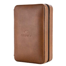 Brown Leather Cedar Wood 4 to 6 Ct Cigar Humidor Travel Case Holder with Cutter Lighter Gift Set