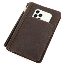 Travel Cigar Case Leather 5 Cigar Holder with Zipper Closure, Wrist Strap, Multi Functional Organizer for Accessories (Brown)