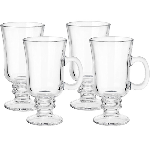 4 Pack Clear Glass Irish Coffee Mugs for Bars 8oz