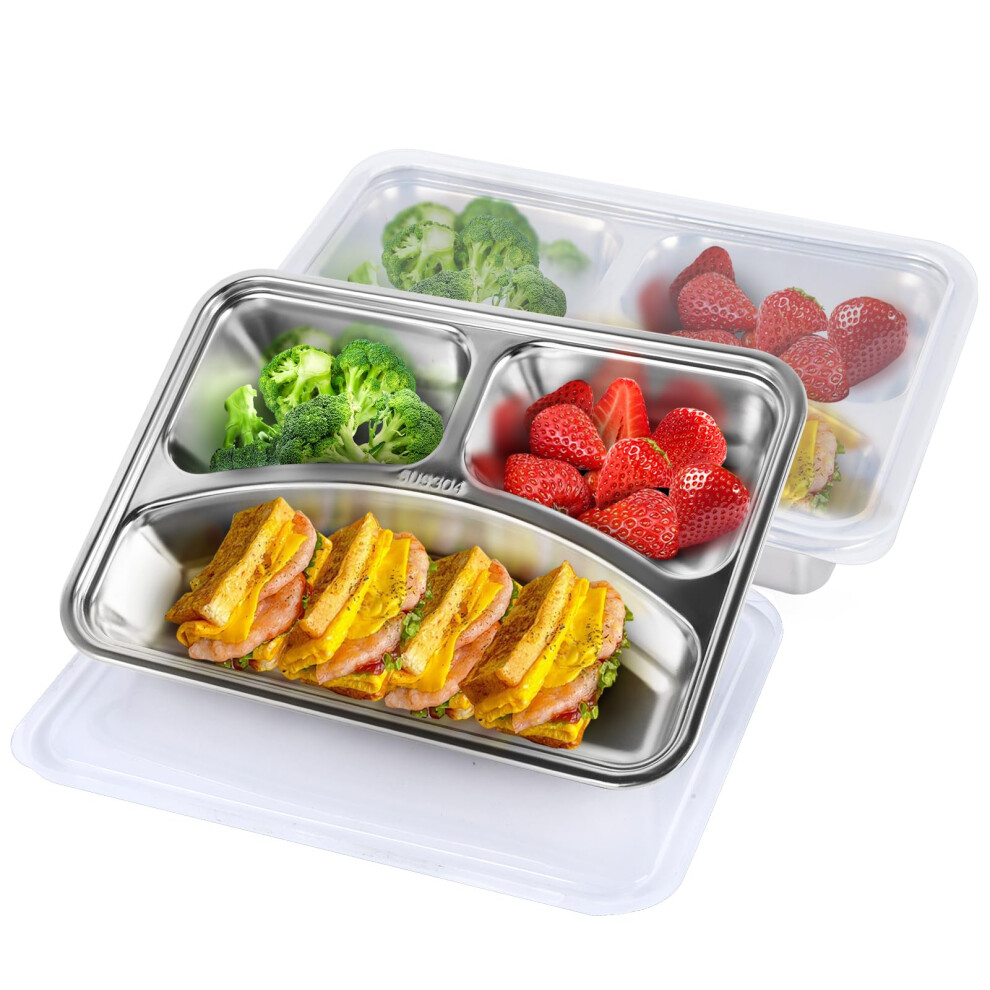 2 Set Stainless Steel Kids Plates Divided Non Toxic BPA Free Dishwasher Safe for Toddlers