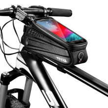 Acessórios para bicicleta: Suporte para celular resistente, bolsa de guidão à prova d'água com tela sensível ao toque, grande capacidade para