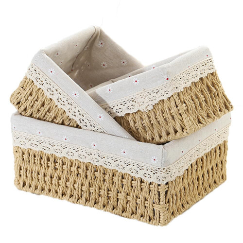 3 Set Braided Baskets for Bathroom and Kitchen Storage