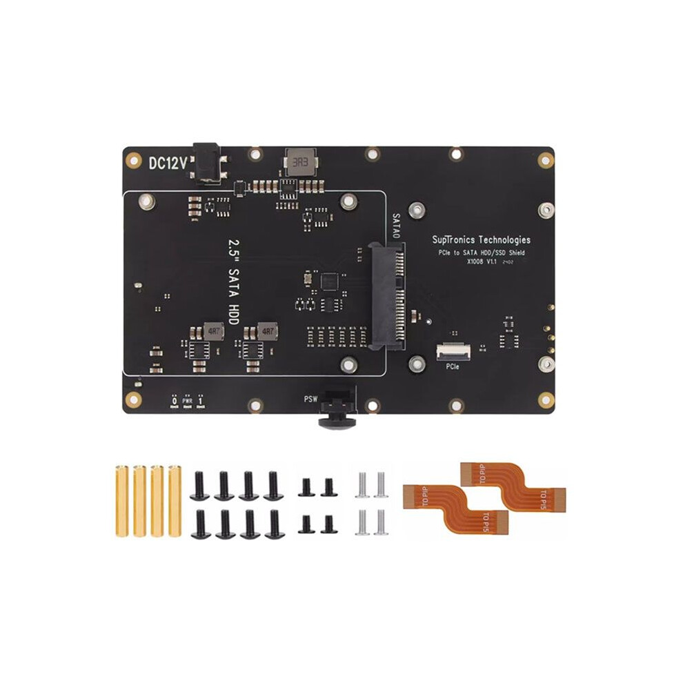 X1008 Pcie To 2.5Inch Sata Hdd/Ssd+3.5Inch Sata Hdd Shield For Raspberry Pi 5 Not Support Boot From Hdd/Ssd 4854110133938