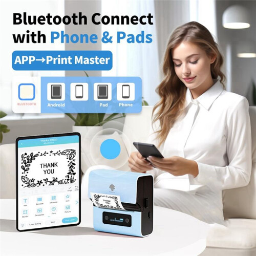 Phomemo M221 Label Maker Machine Bluetooth Portable Label Maker for Barcodes,Addresses,Logos,Mailings,Stickers Blue 1