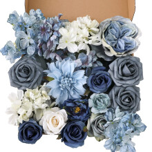 1 combo box set dusty blue artificial flowers for DIY wedding bouquet arrangements