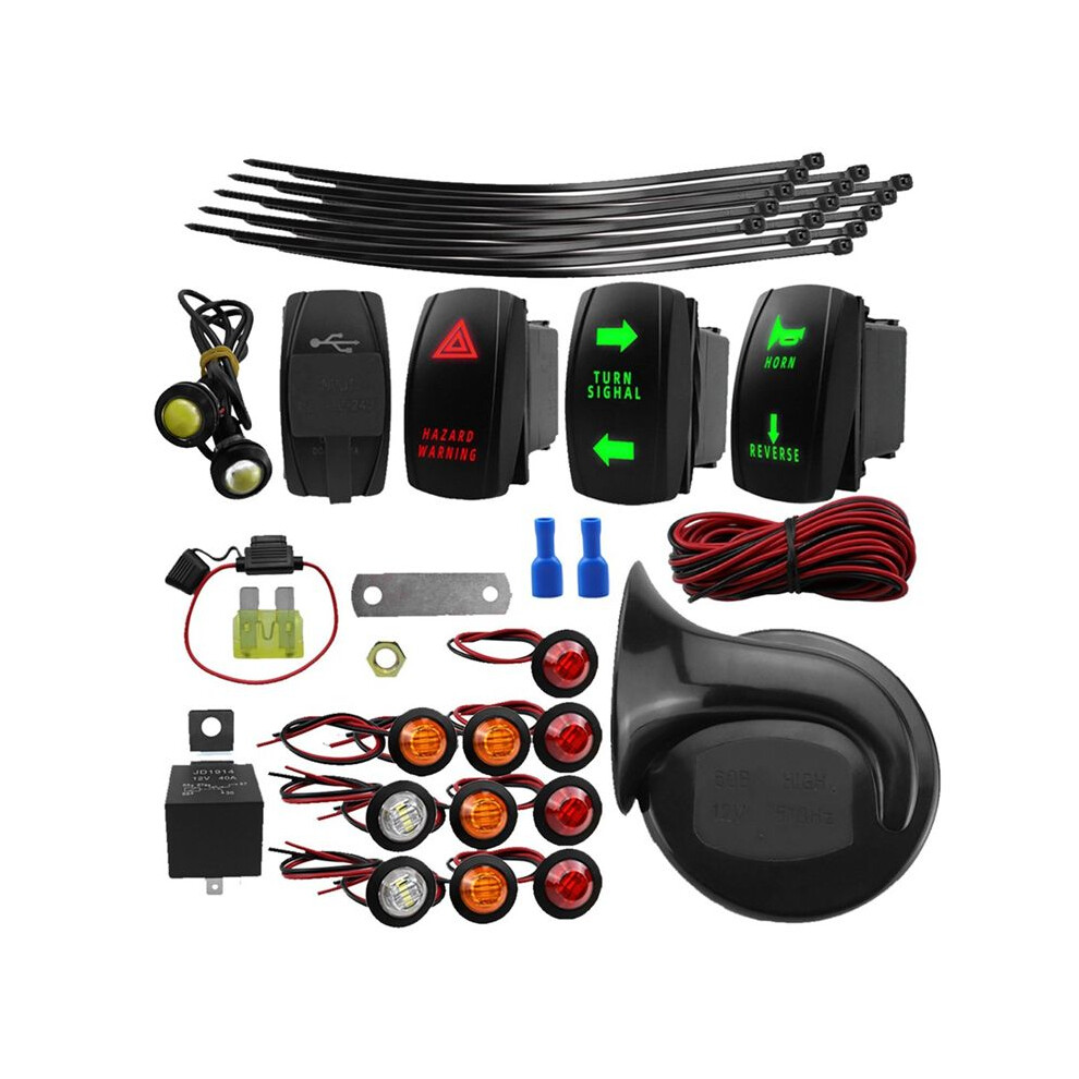 Universal Atv Utv Turn Signal Horn Kit,2 Ports Usb Relay Horn Fuse Wire Reverse Flasher Blinker Kit Light 4712262946267