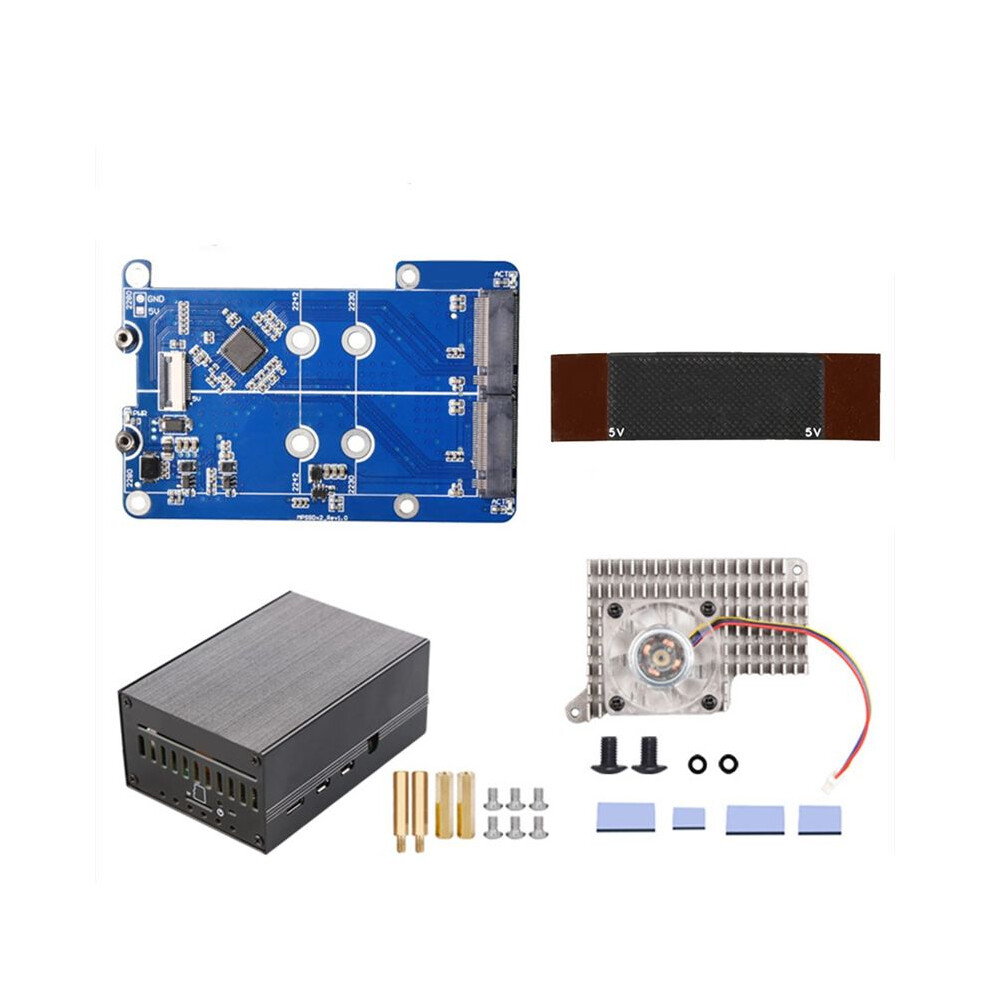 Mps2280d+Case+Pi5 Cooling Fan For Raspberry Pi 5 Pcie To M.2 Dual Nvme Ssd Hat Support 2280/2242/2230 Ssd Saudism