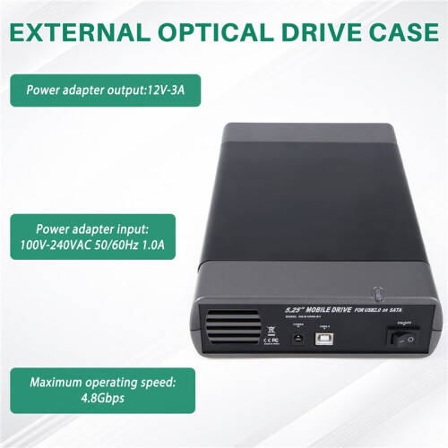 5.25 Inch USB 2.0 SATA External Optical Drive Case Enclosure Box Adapter for Windows XP for Mac PC EU Plug 1