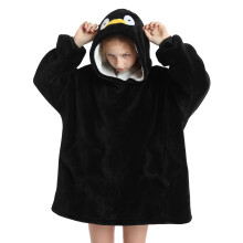 Comfy Black Sherpa Oversize Cute Star Pocket Blanket Hoodie for Indoor Use 29.5'