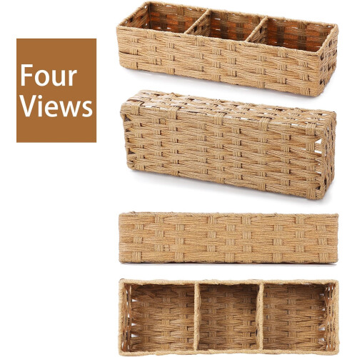 Multiuse Hand Woven Plastic Wicker Paper Basket for Bathroom Decor Countertop 2