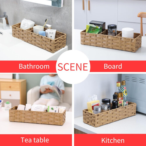 Multiuse Hand Woven Plastic Wicker Paper Basket for Bathroom Decor Countertop 1
