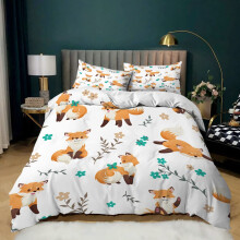 Fox Animal Pattern Printed Duvet Cover Set for Kids Bedroom Decor Bedding Twin Size