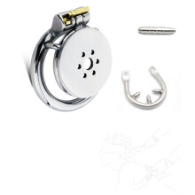 BDSM Chastity Cage Stainless Steel With Dark Lock Design Hidden Lock, Male Bondage Toy For Couples, Size M 50MM