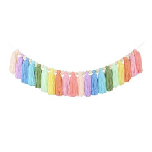 Pastel Rainbow Cotton Tassel Garland for Bedroom Nursery Dorm Room
