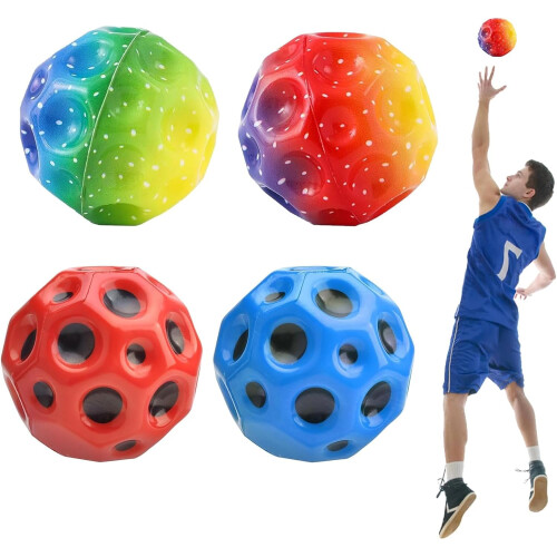 Moon Ball, Pack of 4 Gradient High Jumping Rubber Ball for