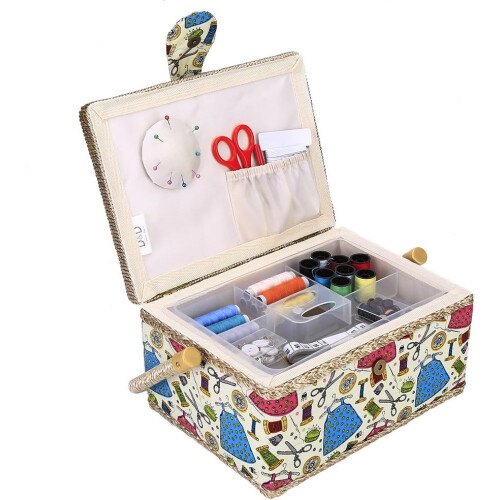 3color Handwerk sewing Tool Organizer with polyesterwooddoublelayerdesign (Green needlework) 1