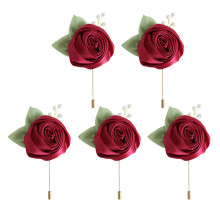 5Pcs Elegant Artificial Rose Boutonniere Bright Colored-Claret