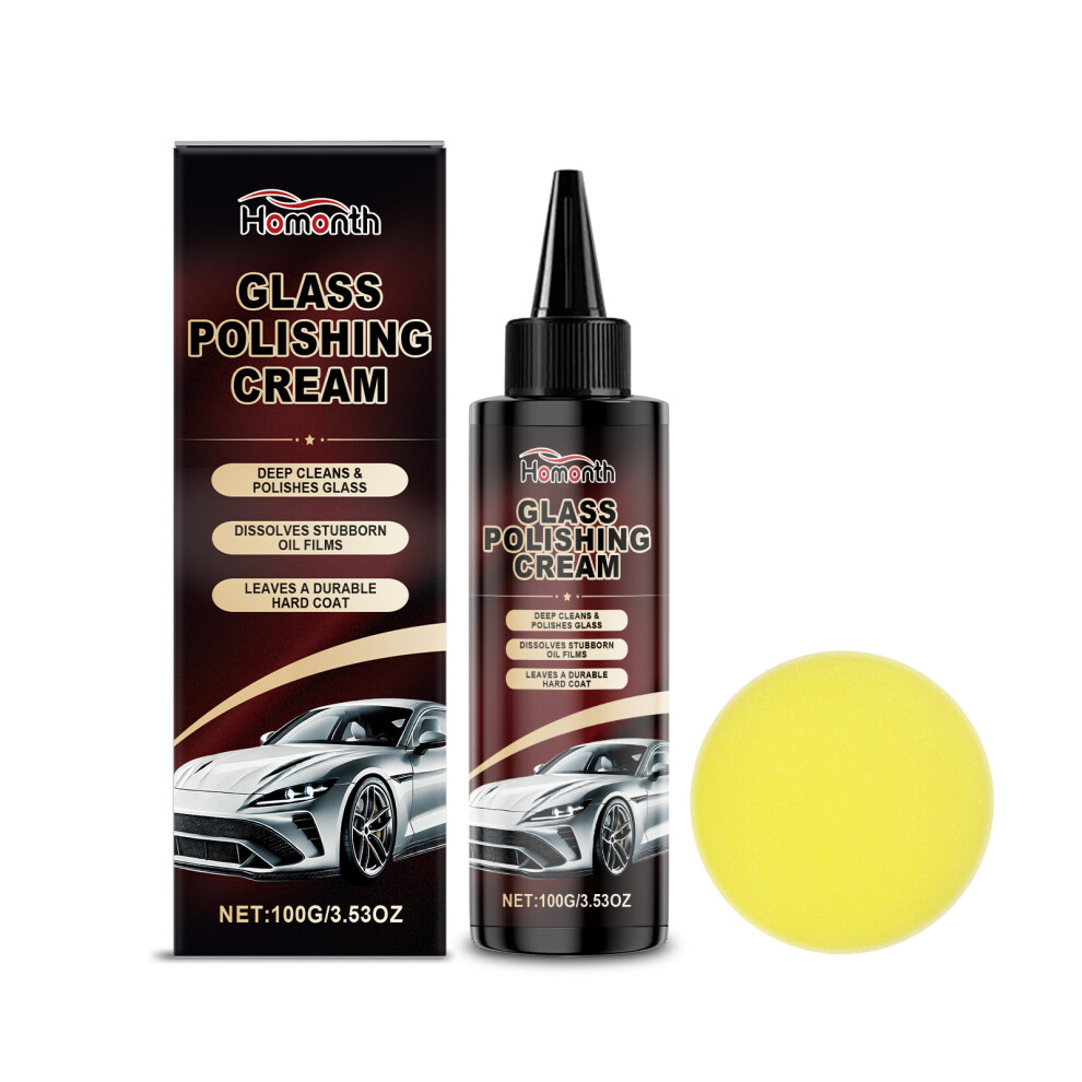 (100G+Sponge) Homonth Auto Glass Care Kit Daily Cleaning, Glossy Renovation Of Auto Glass, Decontamination, Translucent And Clear 6900054933443