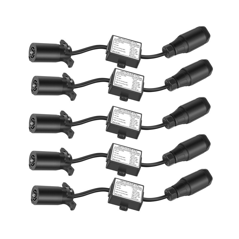 5X Usa To European Trailer Converter 7 Way Flat Socket (Us Vehicle) To 13-Pin Round Plug (Eu Trailer) Light 4713635617456