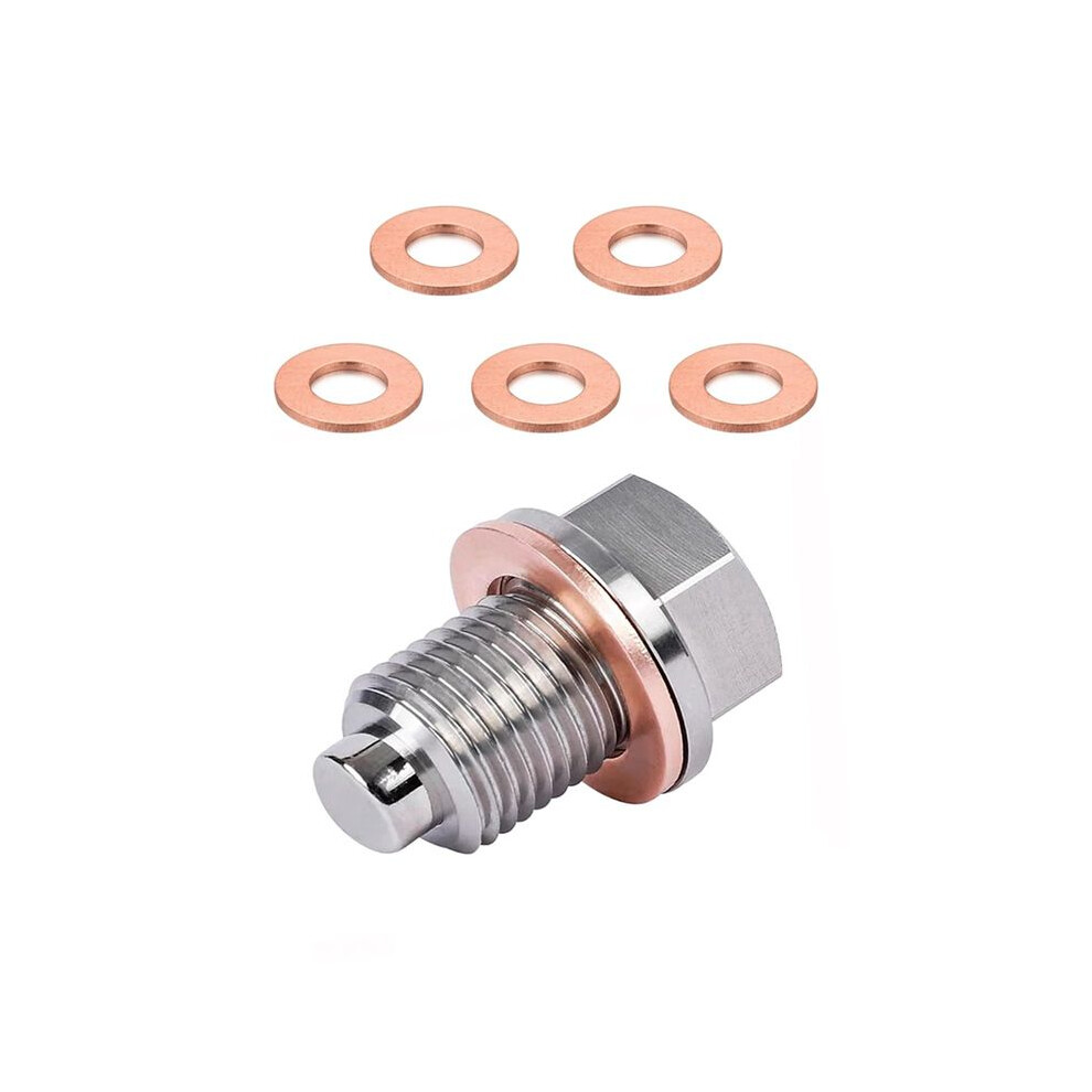 M14 X 1.5 Magnetic Oil Drain Plug, Sump Drain Nut Bolt With 5 Crush Washer Gaskets,Leak-Proof Oil Drain Plug Replacement 6133869902582