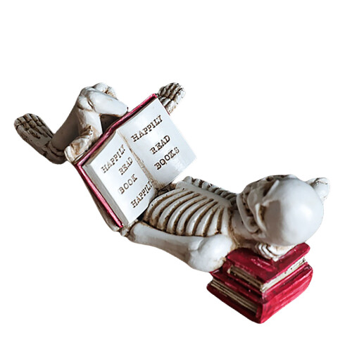 Reading Skull Decoration, Handmade Resin Skeleton Reader-2