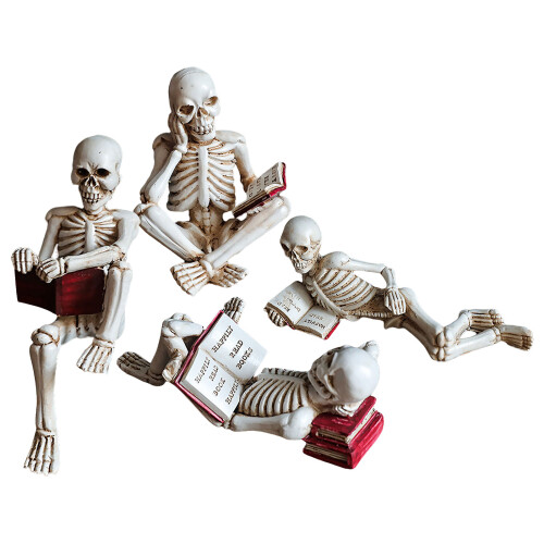 Reading Skull Decoration, Handmade Resin Skeleton Reader-2 1