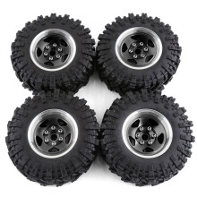 4pcs 98mm Metal 1.9Inch Beadlock Wheel Rim Rubber Tire Set for 1/10 RC Crawler Car TRX4 D90 Axial SCX10 II III Black
