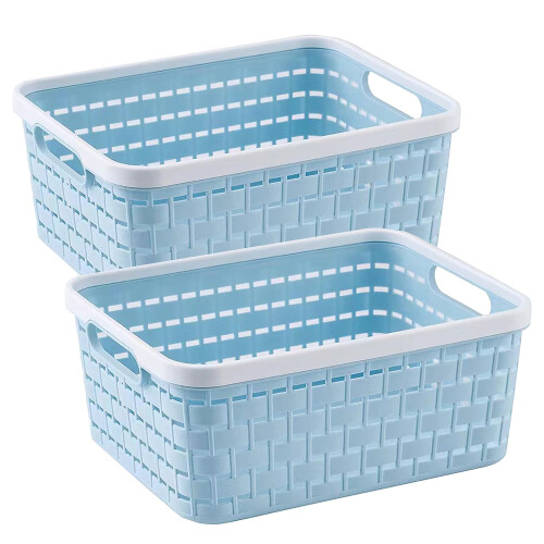 2 Pack Plastic Storage Bin Baskets for Bathroom Organization Blue