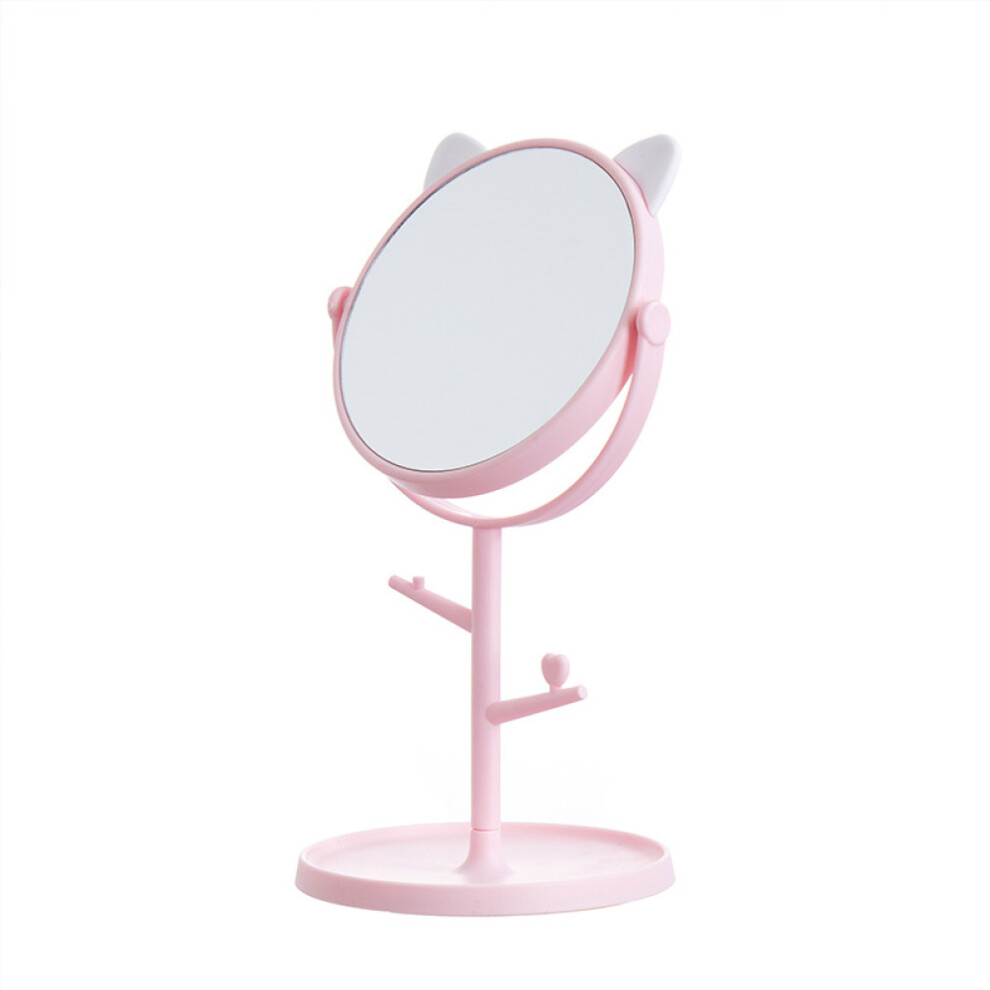 Cute Cat Ears Makeup Organizer Stand, High Definition Kawaii Kitty Vanity Mirror with Detachable Base, Double Sided Magnifying Desk Mirror for Women a