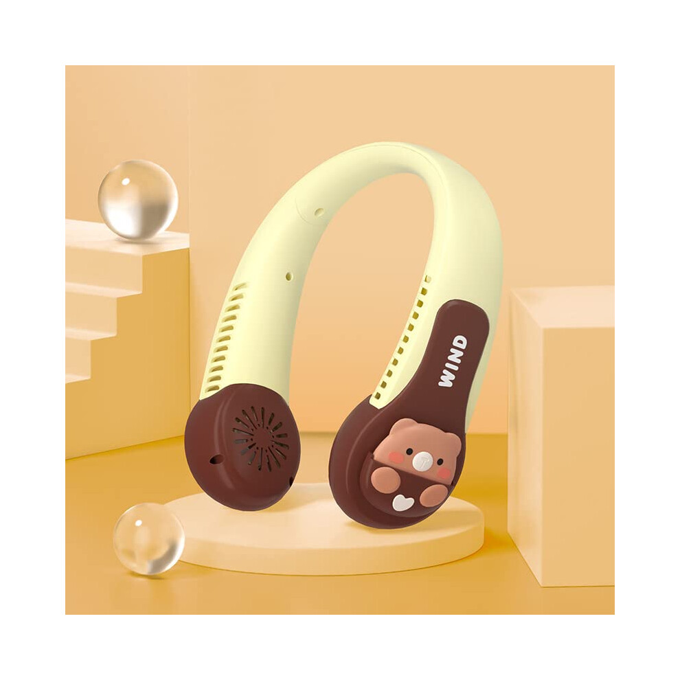 Cartoon Neck Fan Small Leafless Cute Hanging Silent Charging Fan Gift (Bear Style) 9189345673603