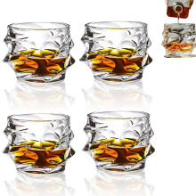 4 pc Japanese Crystal Whiskey Glasses Heavy Thick Bottom Unique for Bar Old Fashioned Size A