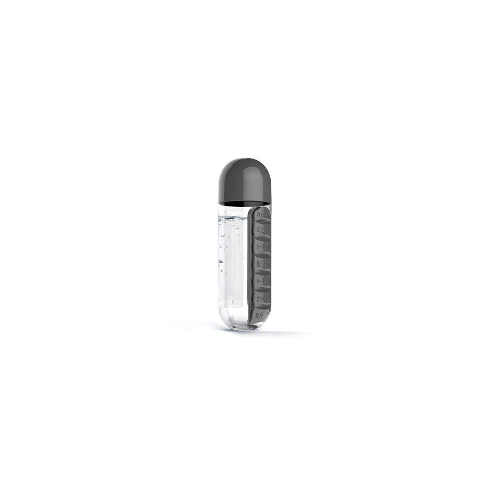7 Day Pill Box Organizer with Water Bottle Weekly Dispensers Reminders, 20 oz, BPAFree (Black)