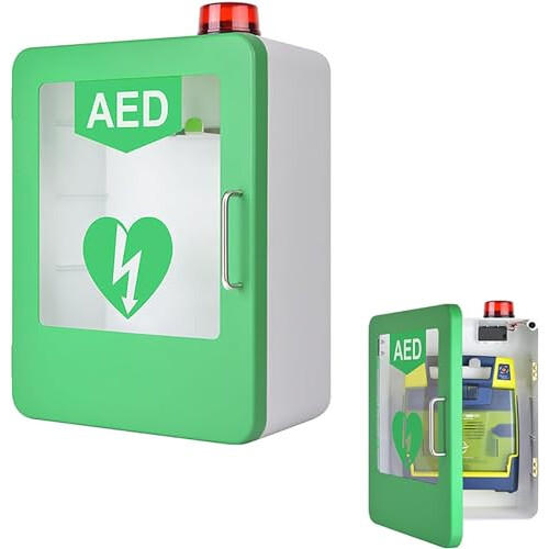 WallMounted AED Defibrillator Cabinet Alarm, Adjustable Partition, Double Switch For Emergency First Aid