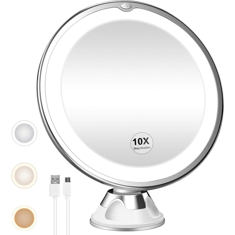 Master Your Look: Lighted Magnification Mirror, 10X Magnifying Makeup Mirror with Rechargeable Battery, Portable for Every Vanity Need