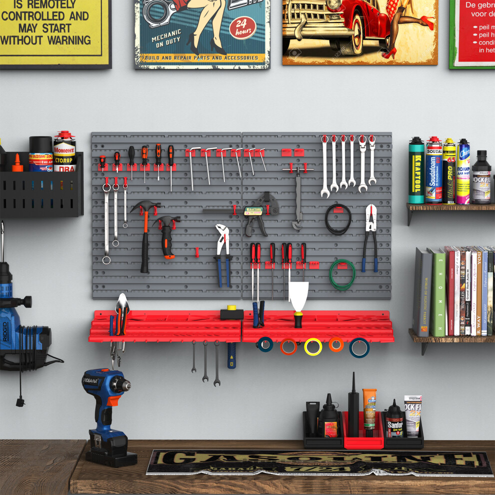 Durhand 54 Pcs On-Wall Tool Equipment Holding Pegboard Home Diy Garage Organiser