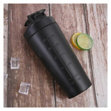 Stainless Steel Protein Shaker Cup Portable Fitness Sports Mug (500ml, Black)
