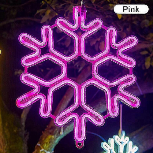 (Pink) 40cm Large Snowflake String Light Outdoor Snowflake Led Hanging Lamp Backyard XiXi