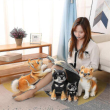 (35cm, sit black) 20/35cm Lovely Shiba Inu Dog Plush Toys Cute Sitting Lying Puppy Dolls Stuffed Soft Animal Toy Child