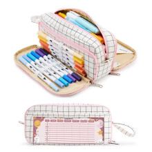 Astuccio per matite portatile in tela di alta qualità, borsa per matite a tre scomparti di grande capacità per scuola, ufficio e viaggi, design