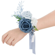 2 pcs Wrist Corsage Artificial Flowers Prom Décor Dusty Blue