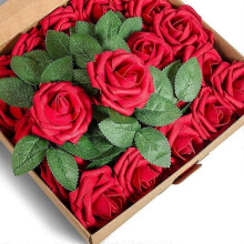 TCGG-50Pcs Fleurs Artificielles Roses Rouges Foncs - Fausses Fleurs  L'Aspect