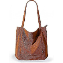 (Brown) Corduroy Tote Bag with Zipper Waterproof Cord Tote Bag with Pockets Compartments Large Capacity Shoulder Bags Handbags