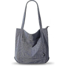 (Grey) Corduroy Tote Bag with Zipper Waterproof Cord Tote Bag with Pockets Compartments Large Capacity Shoulder Bags Handbags