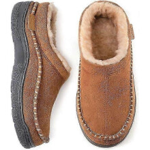 (13-14, khaki) Men's Slip On Moccasin Slippers, Indoor/Outdoor Warm Fuzzy Comfy House Shoes, Fluffy Wide Loafer Slippers