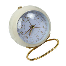 Reloj despertador metálico, alimentado por batería, silencioso, beige, decoración de escritorio pequeña