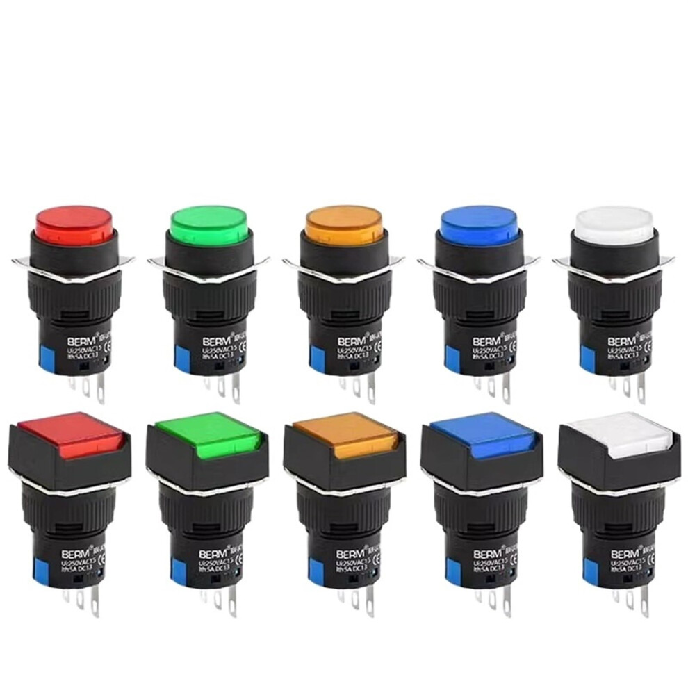 5Pcs 16Mm Small Push Button Switch 5 Pin Rectangle Squareround Selflocking Selfreset Momentary Switch 9365049342803