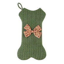 (Green) Christmas Knitted Bone Shaped Stocking Pendant Gift Bag Xmas Tree Fireplace Hanging Sock Ornament Rustic Decorations